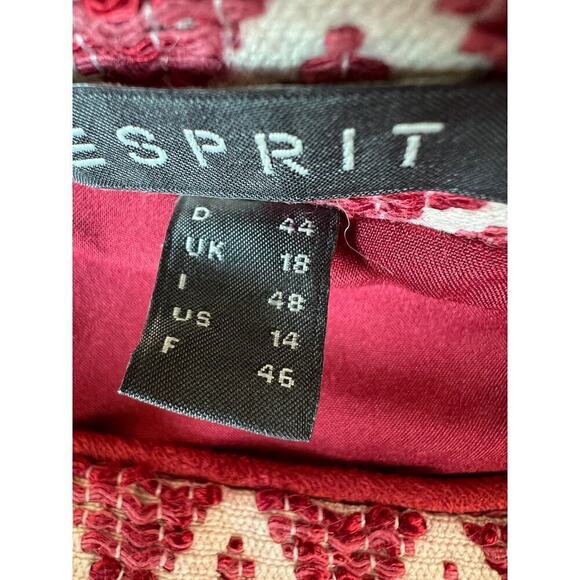 Esprit Skirt Red Straight Diamond Print Knee Length Casual Work Size 14 NEW - Picture 4 of 7